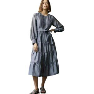 Mare Mare x Anthropologie Womens Petite S Agosta Tiered Midi Dress Boho Feminine